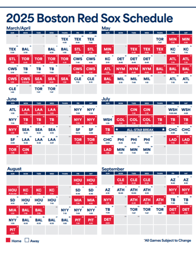 Download Your Free Printable Red Sox 2025 Schedule