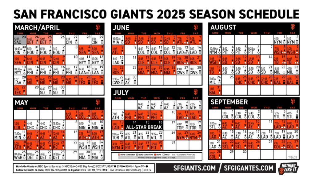 San Francisco Giants 2025 Schedule Printable