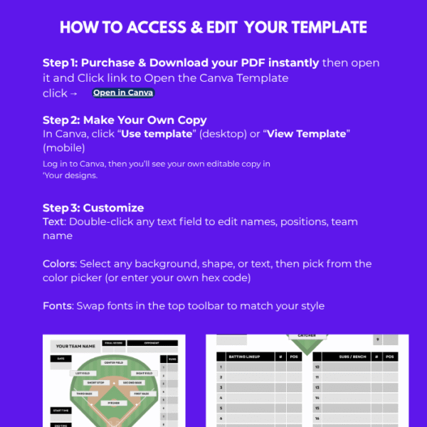 EDITABLE Baseball Lineup & Field-Position Template