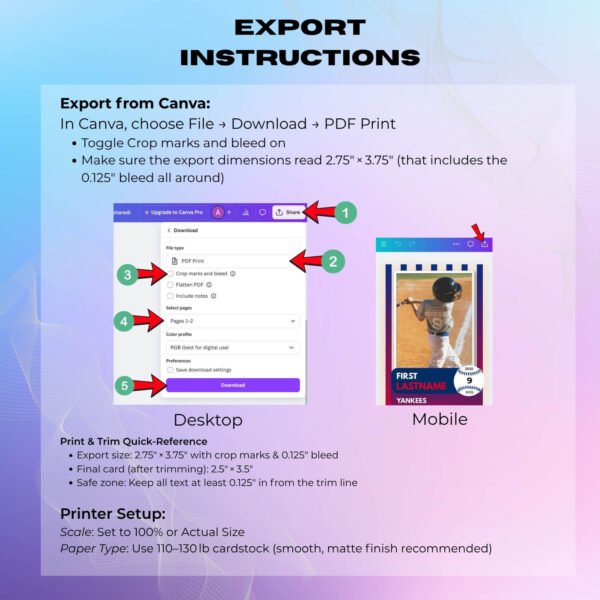 Editable Baseball Card Template (Front & Back) | Printable Canva & PDF/PNG Download