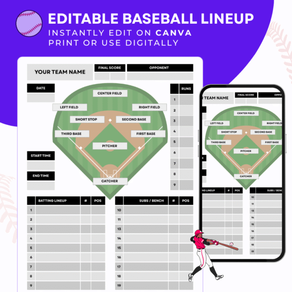 EDITABLE Baseball Lineup & Field-Position Template