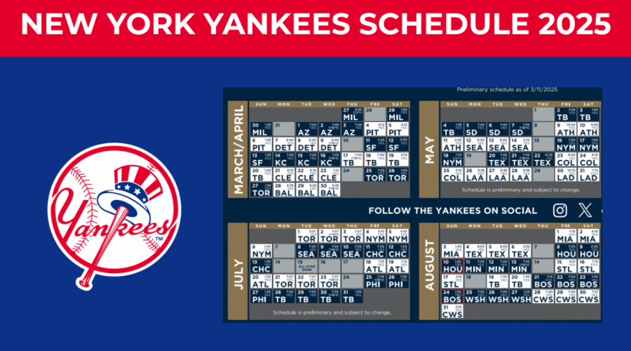 New York Yankees Schedule 2025 Printable PDF FREE Download