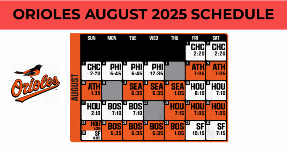 Baltimore Orioles August 2025 Schedule