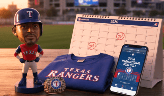 Texas Rangers merchandise and promotional calendar